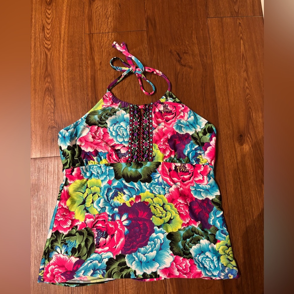 La Blanca Multicolor Floral Halter Swim Top